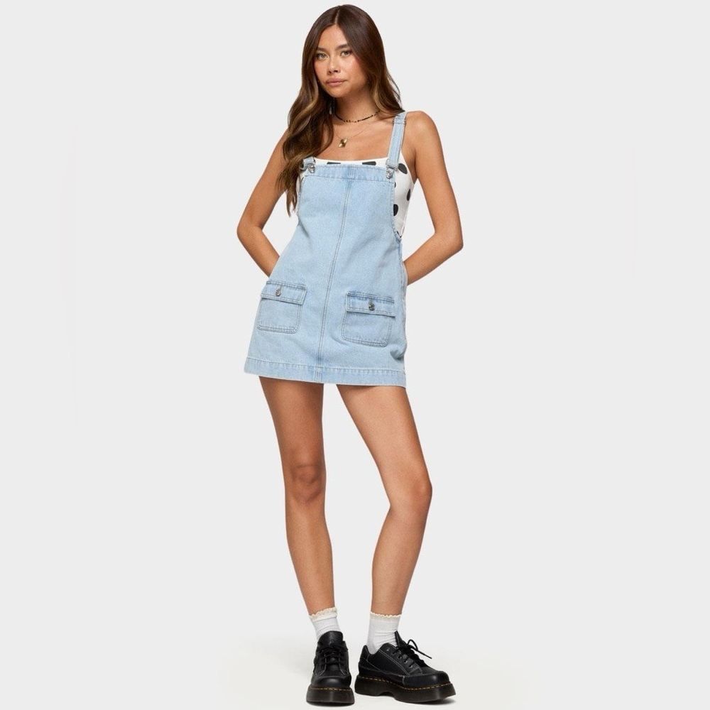 Edikted Denim Jean jumper dress adjustable straps size xs NWT